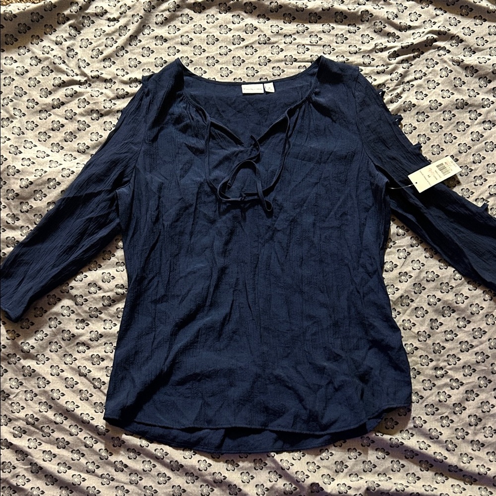 Kim Rogers Deep Blue Blouse with Tie-Front